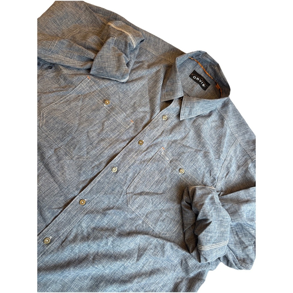 ORVIS Men's Blue Tech Chambray Work Shirt Performance Outdoor Mens XL Fishing